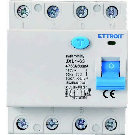Interrupteur différentiel pur 4P 63A 300mA 380V-6KA classe A 300mA pour rail DIN - 4 modules DIN - Protection circuit et sécurité installations (1/4)