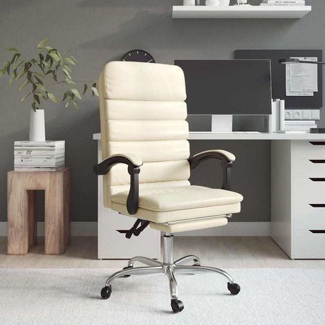 vidaXL Silla de oficina reclinable masaje cuero sintético color crema (1/5)