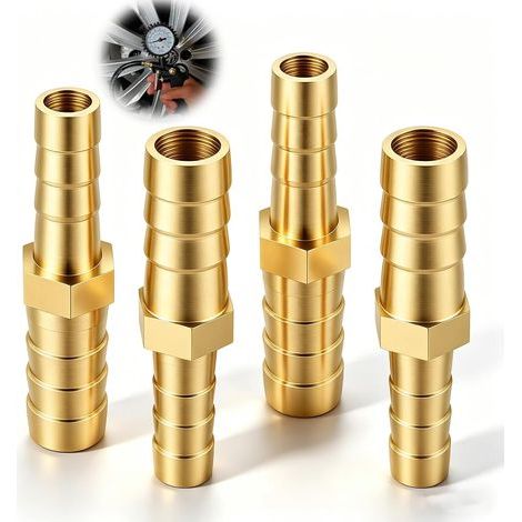 Raccords Cannelés Droits, 4PCS Raccords de Tuyau Réducteurs en Laiton, 8mm à 6mm, Tuyau Barbelé Résistant à la Corrosion, pour Eau, Air, Huile, Carburant (1/5)