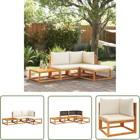 The Living Store Salon de jardin avec coussins 4 pcs bois d'acacia massif - Salon De Jardin - Meubles De Jardin - Meubles Extérieur - Acacia Massif - Chaise Longue (1/5)