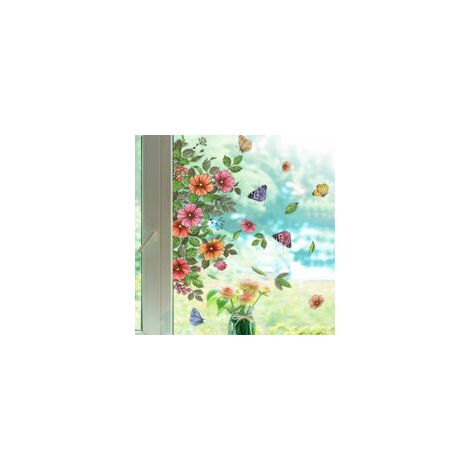 Pegatinas para ventanas con diseño de flores de jardín, mariposas y plantas, pegatinas anticolisión para cristales, pegatinas reutilizables de doble cara para ventanas, decoración de puertas de crista