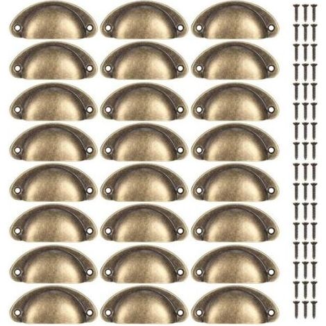 Lot de 24 poignées coquillage vintage, poignées de tiroir semi-circulaires pour portes, meubles, cuisine, armoires, vis incluses (1/4)