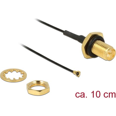 Hf rp-sma buchse zum einbau  mhf iv/hsc mxhp32 kompatibler stecker 100 mm 0,81 spritzwassergeschÃ¼tzt delock