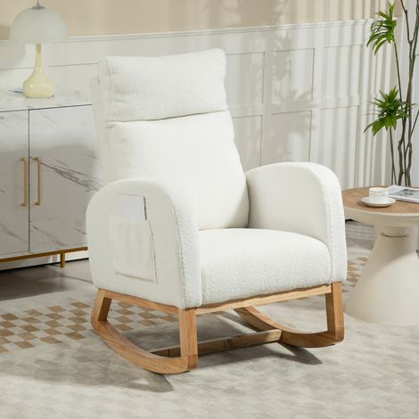 Fauteuil à bascule, fauteuil relax, rembourrage épais, revêtement douillet, cadre en bois, capacité jusqu'à 120 kg, blanc crème (1/5)
