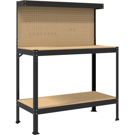 vidaXL Workbench Black 114 x 54 x 145 cm Engineered Wood and Metal