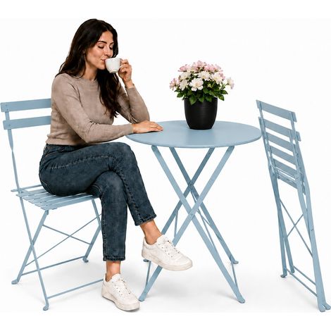 Set Tavolo E 2 Sedie Richiudibiliin Ferro Da Giardino - Tavolo Rotondo ø 60cm E 2 Sedie Salvaspazio - Portata 150kg/100kg (1/5)