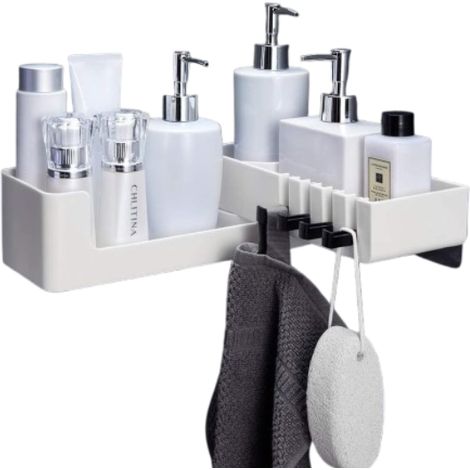 Étagère D'angle De Douche - Étagère Pivotante Auto-adhésive Sans Perçage - Pour Salle De Bain Et Cuisine - 4 Crochets - 1 Pièce (1/4)
