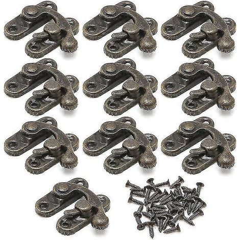 10x Antike Metall-Verschlussschnalle mit gebogenem Hornverschluss, Haken, Geschenk-Schmuckkästchen-Vorhängeschloss-Bronze (1/5)