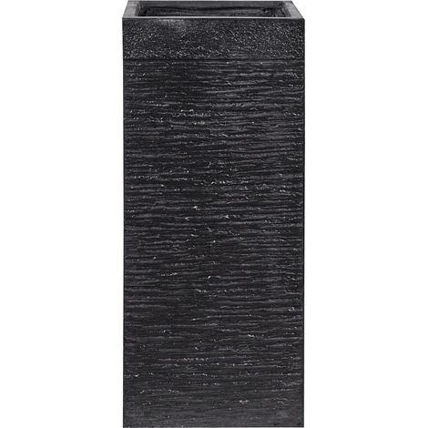 Beliani – Cache-pot noir carré 26x26x60 cm – Fibre d'argile et verre – Résistant aux UV et aux températures extrêmes – Avec trou de drainage