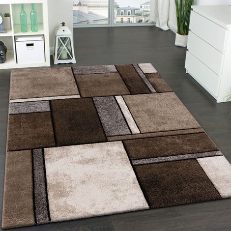 Paco Home Designer Teppich Kariert Modern Trendig Meliert Eyecatcher in Beige Braun Grau 160x230 cm