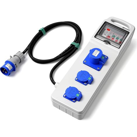 Prise CEE 16 A + 2 Prises Européennes 16 A – Cordon H07RN-F 3G2,5 IP55 / IP54 – Adaptateur Industriel Étanche pour Camping-Car, Chantier, Industrie (1/5)