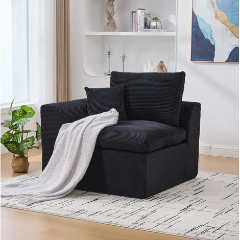 Sillón 1 Plaza 101x102,5x84 Cm Terciopelo Acanalado Negro, Asiento Muelle Y Diseño Minimalista (1/5)