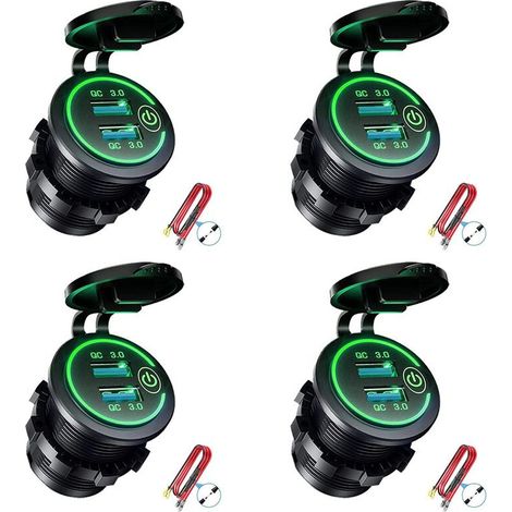 4x QC 3.0 Dual-USB-Ladebuchse, 12V/24V wasserdichter USB-Stecker mit Touch-Schalter für Auto, Boot, Wohnmobil, Motorrad, Grün