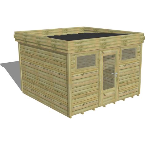 ABRI DE JARDIN bois Pin autoclave 27mm - 3,44x3,44m / 11,8m2 - Bac acier - Plancher bois (1/5)