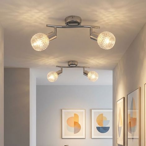 Plafoniera lampada da soggiorno regolabile faretto in vetro cromato lampada da soffitto 2 lampadine, 2x E14, LxH 25 x 19 cm, set da 2 (1/5)