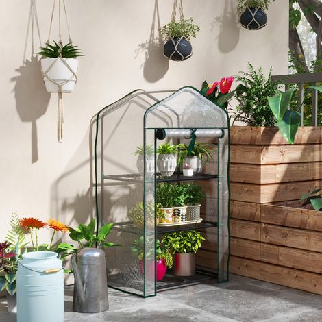 Serre Jardin Étagères Porte Fermeture Éclair Culture Plantes Transparente Aménagement Extérieur 59x39x127cm