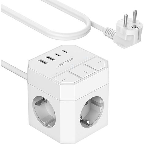 Bloc Multiprise Prises Interrupteur Multiprise Cube Ports USB Chargeur in Prise Multi Multiprise Electrique pour la Maison Le Bureau ou la Cuisine,