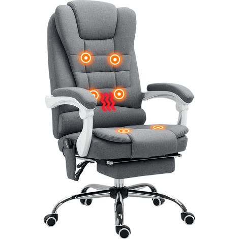 Vinsetto Office Chair with 6 Point Massage and Back Heat, Linen Desk Chair with Footrest Adjustable Height and Swivel Wheels, Back Reclining, Grey