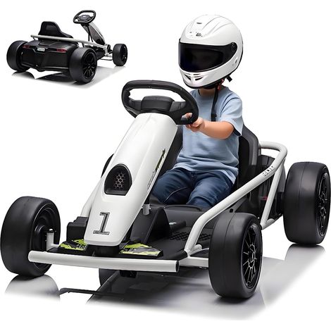 GARVEE Elektro-Kinderauto 24V Go-Kart, 2x300W Motor Kinder Quad mit Driftfunktion, 13km/h, Musik, Softstart, für Mädchen Jungen 8-12 Jahre, Weiß (1/5)