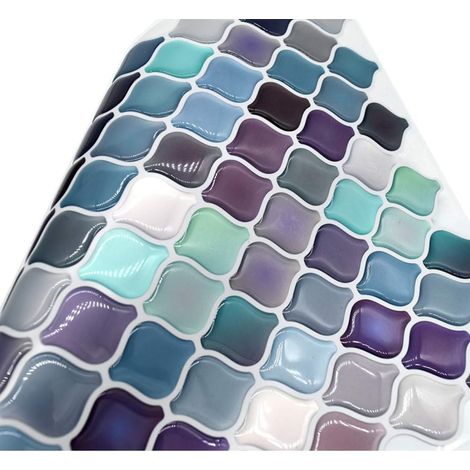 Autocollants de Tuile Auto-adhésif en Mosaique Carrelage Carreaux D'autocollant Mural 25  21CM (4 feuilles) (1/4)