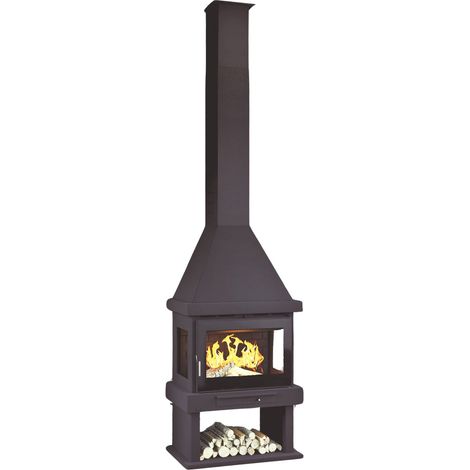 Fm Biomasa – Cheminée à bois panoramique C303 10,4kW – Double combustion – Rendement 79% – Volume de chauffe 295 m³ – Diamètre sortie 200mm (1/4)