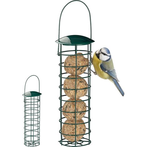 Relaxdays Pack de 2 Comederos Pájaros Bolas de Grasa para Colgar, Hierro y Plástico, Verde Oscuro, 31 cm