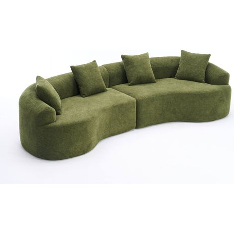 Sofá Curvo de 4 Plazas en Chenilla Verde, 275 x 115 x 63 cm, Sin Montaje (1/5)