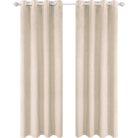 Rideau Occultant Velours Lot De 2, 140x180cm, Beige Blanc (1/5)