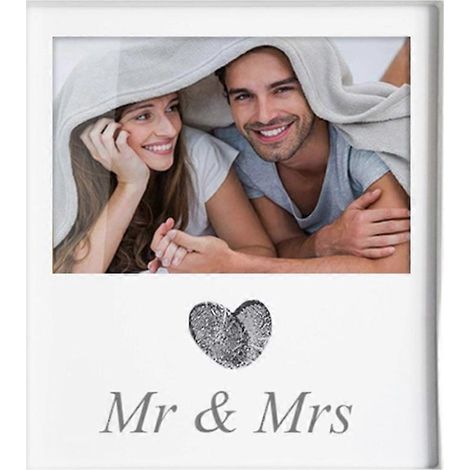 Cadre photo de mariage en forme de cœur avec empreinte digitale et kit d'encre, cadeau de fiançailles pour les couples, souvenir de mariage (1/5)