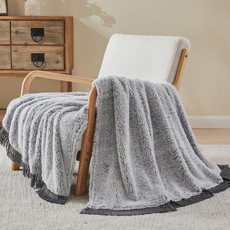 Decke Sherpa Fleecedecke Kuscheldecke 230 x 270cm 03-grau With Tassel (1/5)