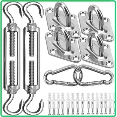 Kit de fixation pour voile d'ombrage M6 (40 pièces). comprenant vis et accessoires de quincaillerie en acier inoxydable 304 pour auvents de jardin triangulaires et carrés. (1/4)
