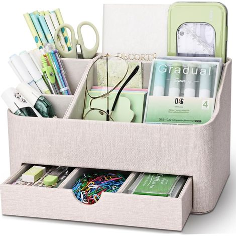 Organisateur de bureau cuir, Multifonctionnel rangement bureau organisateur avec tiroirs (1/5)