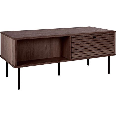 LOWAN - Table basse 2 Tiroirs Effet Tasseaux Teinté Chêne Foncé (1/5)