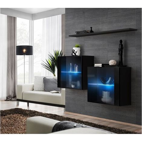 Ensemble meuble TV mural  - Switch SB III - 130 cm  x 110 cm x 30 cm  - Noir - Livraison gratuite