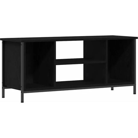 Meuble TV rectangulaire moderne avec rangement 102 x 35 x 45 cm en bois d'ingénierie chêne noir (1/5)