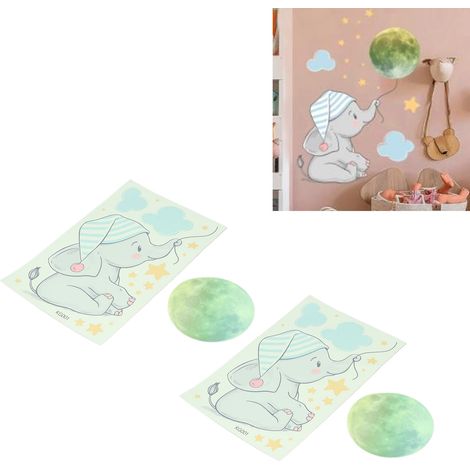 [Pegatinas que brillan en la oscuridad] [Decoración DIY] [Papel pintado fosforescente adhesivo para paredes, elefante de PVC, 4 pegatinas] (1/5)