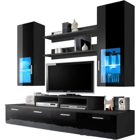 Mobile TV da Parete 200cm Design. Collezione MINI colore nero.