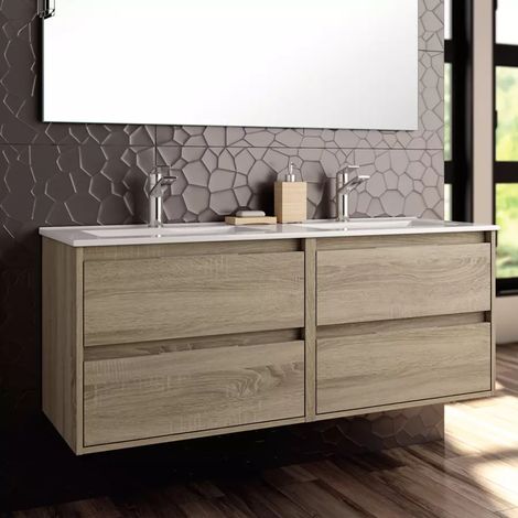 Meuble de salle de bain 120cm simple vasque - 4 tiroirs - sans miroir - cambrian (chêne clair) - IRIS (1/5)