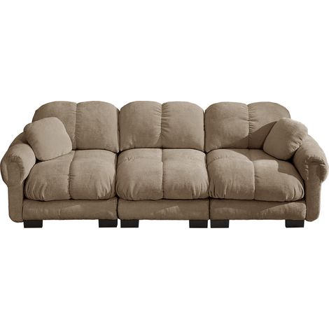 3-Sitzer Cloud-Sofa aus braunem Chenille mit 2 Deko-Kissen, 260 x 86 x 90 cm (1/5)
