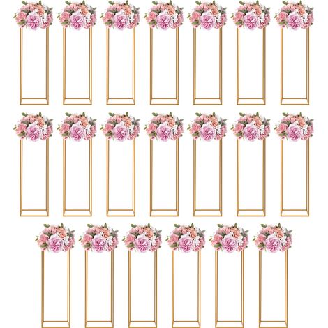 Lot de 20 présentoirs à fleurs carrés en métal doré, cadres géométriques, support colonne pour centre de table, décoration de mariage, cérémonie et réception (80cm haut)
(1/5)