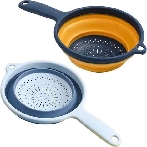 Passoire pliable, passoires pliables en silicone, passoires pliables avec poignées, passoire pliable à fruits et légumes avec égouttoir à poignée pour égoutter les pâtes, légumes 2PCS (1/5)