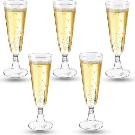 Flute A Champagne - En Plastique Reutilisable - 150 Ml - 16 Cm De Hauteur - Pour Réceptions, Mariages, Fêtes - Lot De 30