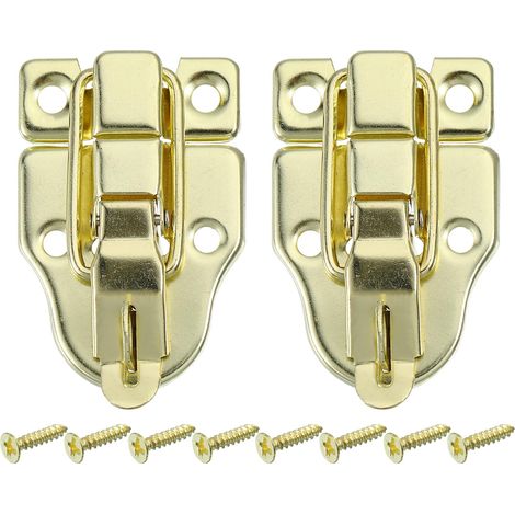 2Pcs Loquet à Bec de Canard avec Trou pour Cadenas, Loquet de Coffre en Métal avec Vis pour Boîte à Bijoux, Boîte en Bois, Décoratif, Doré (1/5)
