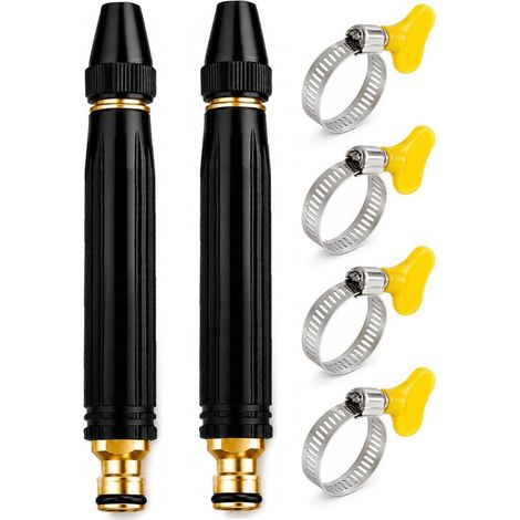 2 Pièces Buse haute pression pour tuyau arrosage,Lance haute pression pour tuyau d'arrosage,Lance D Arrosage Pour Tuyau,Détachée À Main Buse De Pulvérisation,avec 4 colliers de serrage métalliques (1/5)