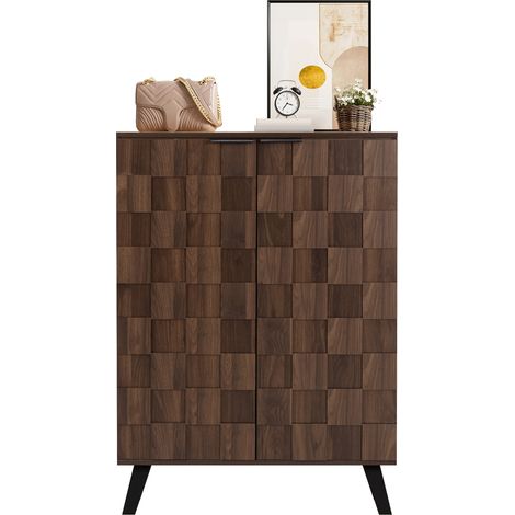 Scarpiera moderna con 5 vani, 4 ripiani regolabili e finitura effetto legno scuro, struttura compatta 80 x 35,5 x 110 cm, ideale per ingresso e camera CHICFURN (1/5)