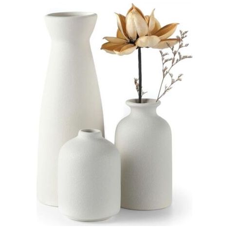 Ensemble de vases en céramique - 3 petits vases pour décoration de table de mariage, fête, salon, bureau, chambre, décoration bohème minimaliste (blanc) Vase à fleurs (1/5)