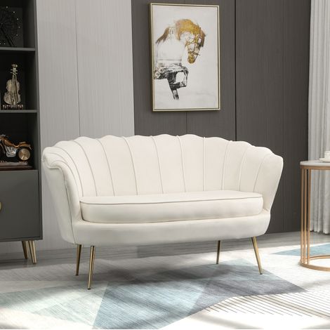 Sofá de 2 plazas en terciopelo crema, 130 x 77 x 77 cm, carga máx. 150 kg OKMYHOME (1/5)