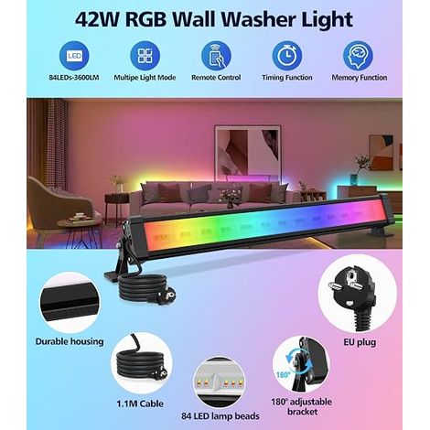 RGB LED Floodlight Bars 42W Colour Spot Remote Control (1/4)