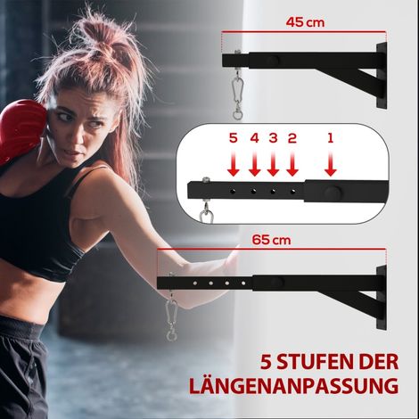 Support mural réglable pour sac de frappe, sac en acier noir, idéal pour fitness, boxe et entraînement à domicile ou en salle (1/4)