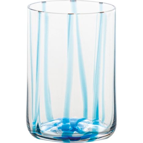 Zafferano Set 6 Bicchieri Tumbler Tirache in vetro soffiato a bocca colore Acquamarina, design elegante con linee distintive lavorate a mano
